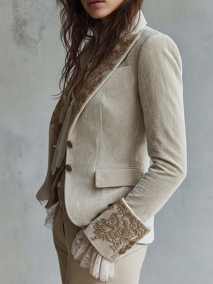 Genevieve | Ivory Embroidered Blazer