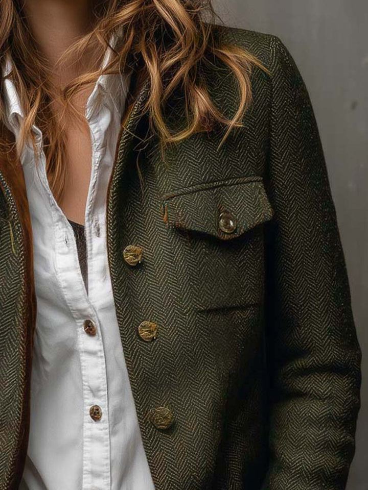Vivienne | Herringbone Contrast Trim Blazer