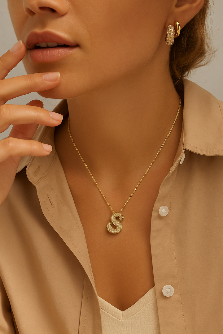 Gold Bubble Letter Necklace