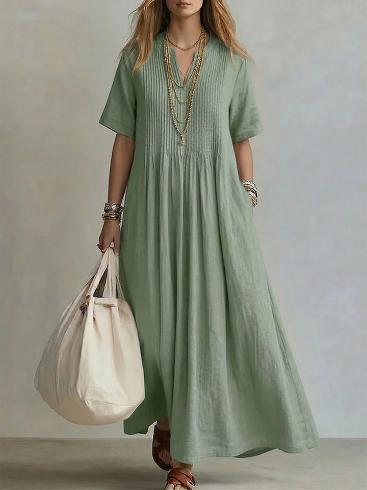 DILETTA | Pleated Cotton Midi Dress